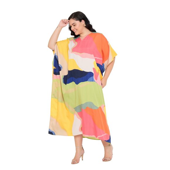 Gypsie Blu Multicolor Caftan Dress Stylish Comfy Maxi Kimono Sleeve Dresses - Picture 4 of 8